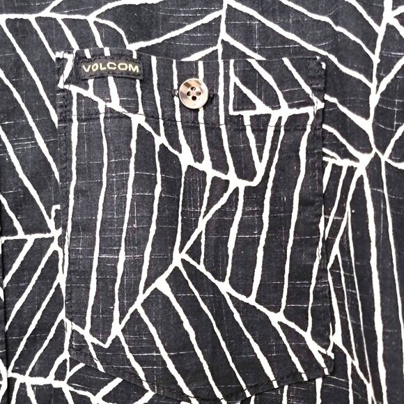 Volcom Black & Cream Abstract Print Slim Fit Short Sleeve Button Up Shirt SZ M - Picture 2 of 10